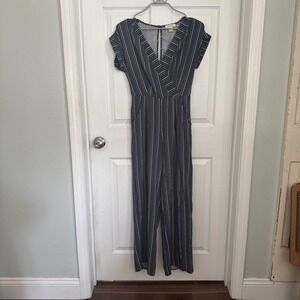 Monteau Los Angeles Blue‎ Striped Jumpsuit with Pockets Casual Summer Romper